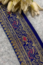 Blue Banarasi Pure Silk Lace — Vintage Border Weave, Festive