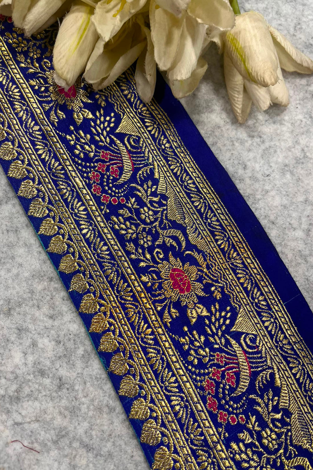 Blue Banarasi Pure Silk Lace — Vintage Border Weave, Festive