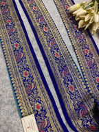 Blue Banarasi Pure Silk Lace — Vintage Border Weave, Festive