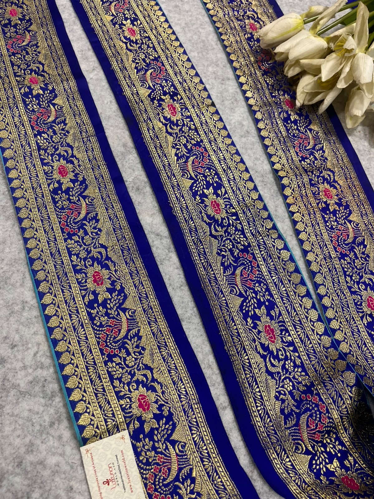 Blue Banarasi Pure Silk Lace — Vintage Border Weave, Festive