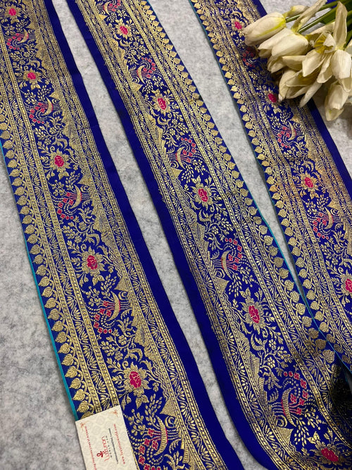 Blue Banarasi Pure Silk Lace — Vintage Border Weave, Festive