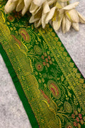 Green Banarasi Pure Silk Lace — Vintage Border Weave, Festive