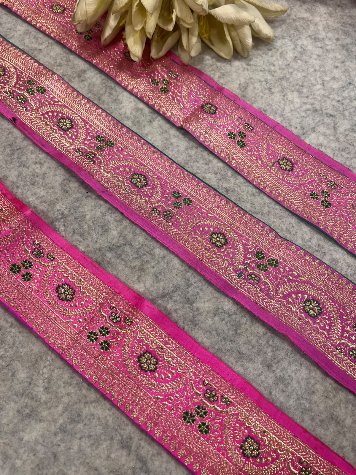 Pink Banarasi Pure Silk Lace — Vintage Border Weave, Celebration