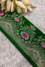 Green Banarasi Pure Silk Lace — Vintage Border Weave, Wedding