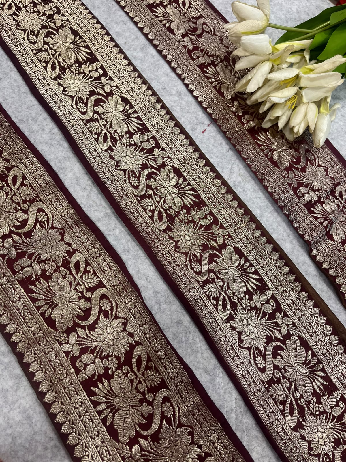 Maroon Banarasi Pure Silk Vintage Border Lace
