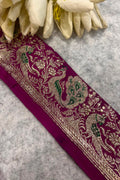 Purple Banarasi Pure Silk Lace — Vintage Border Weave, Festive