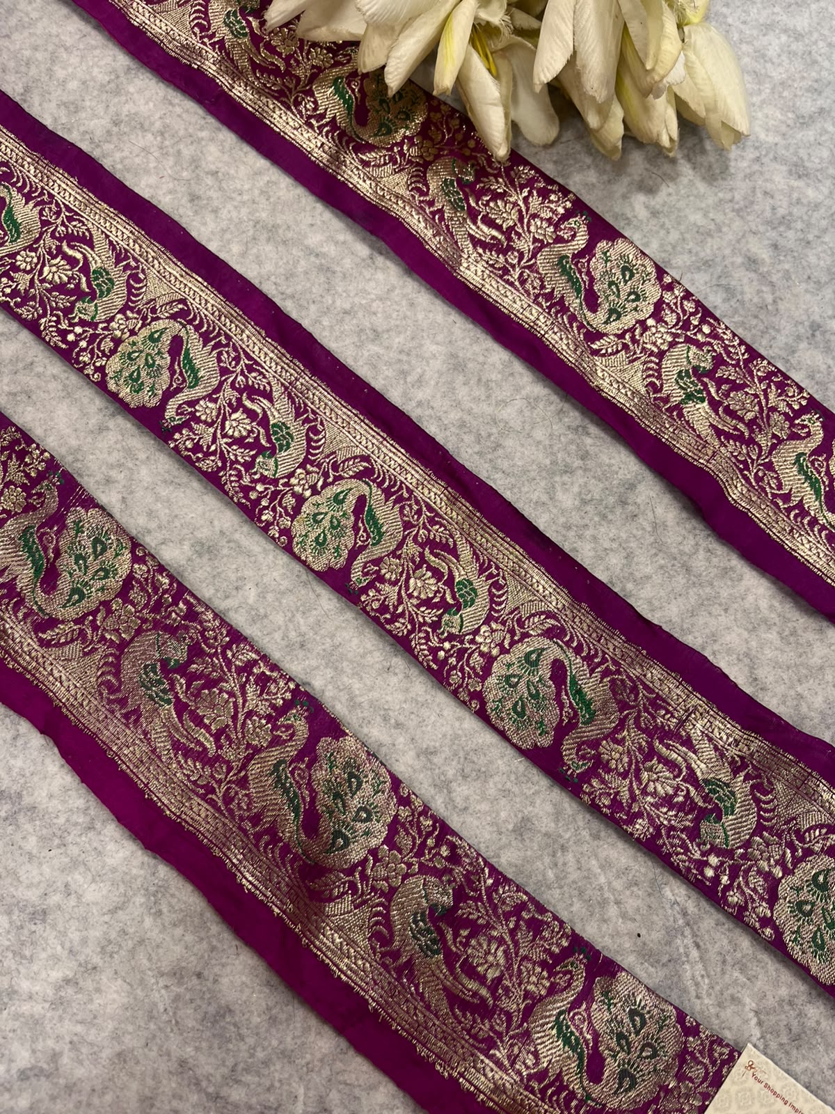 Purple Banarasi Pure Silk Lace — Vintage Border Weave, Festive