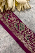 IL2B126082501 Pink Banarasi Pure Silk Vintage Border Lace