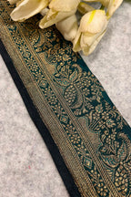 IL2B126082502 Blue Banarasi Pure Silk Vintage Border Lace