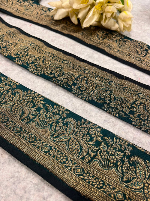 IL2B126082502 Blue Banarasi Pure Silk Vintage Border Lace