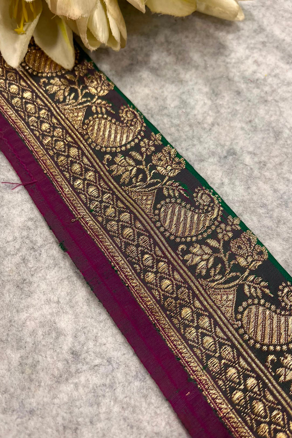 Green Banarasi Pure Silk Vintage Border Lace