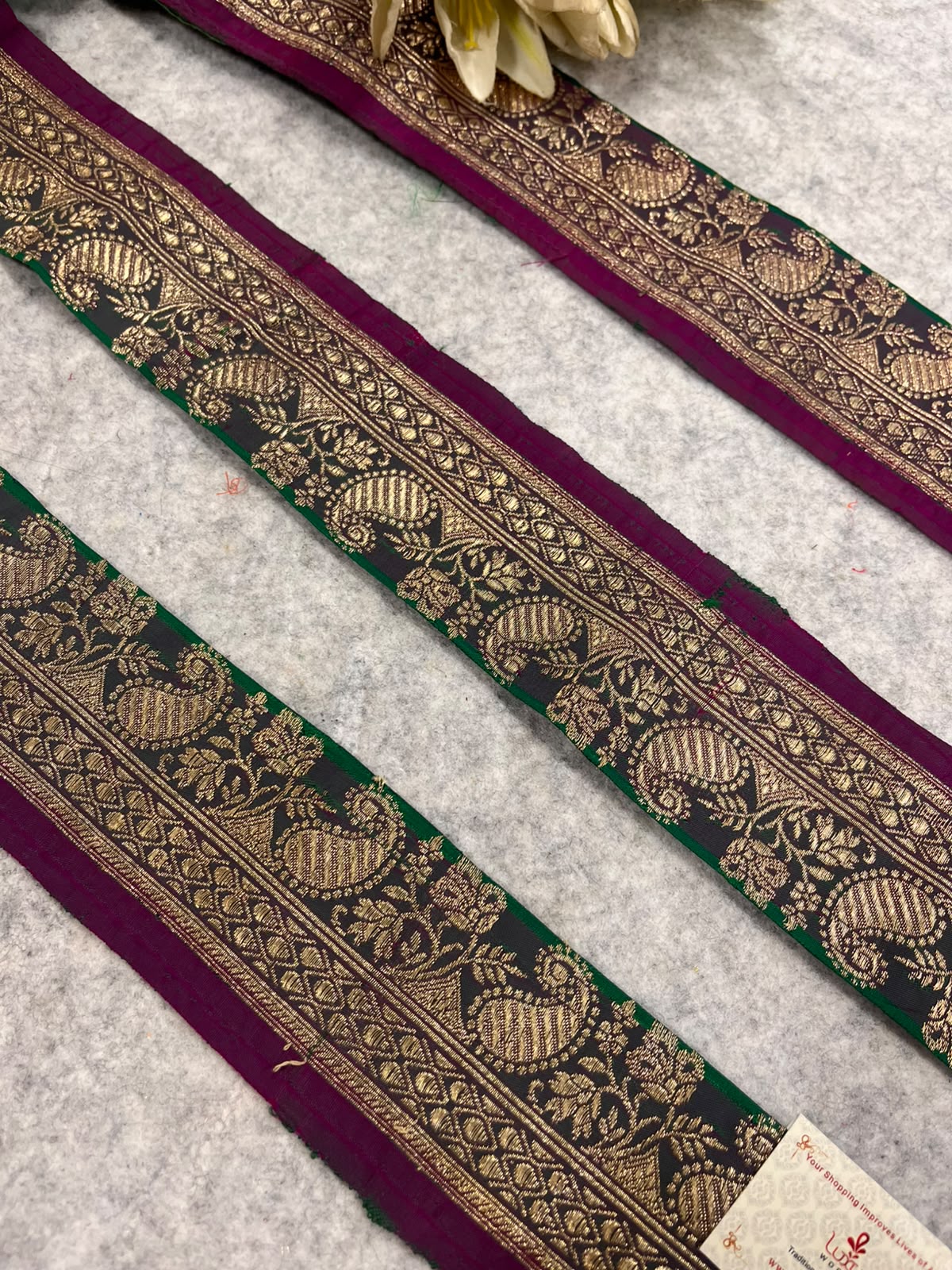 Green Banarasi Pure Silk Vintage Border Lace