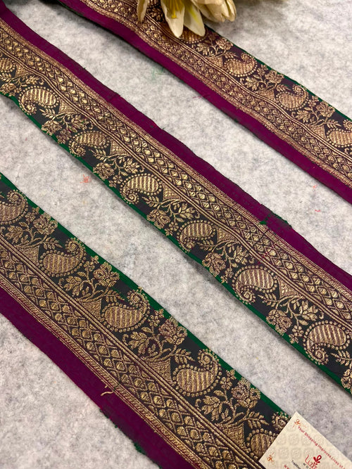 IL2B126082503 Green Banarasi Pure Silk Vintage Border Lace