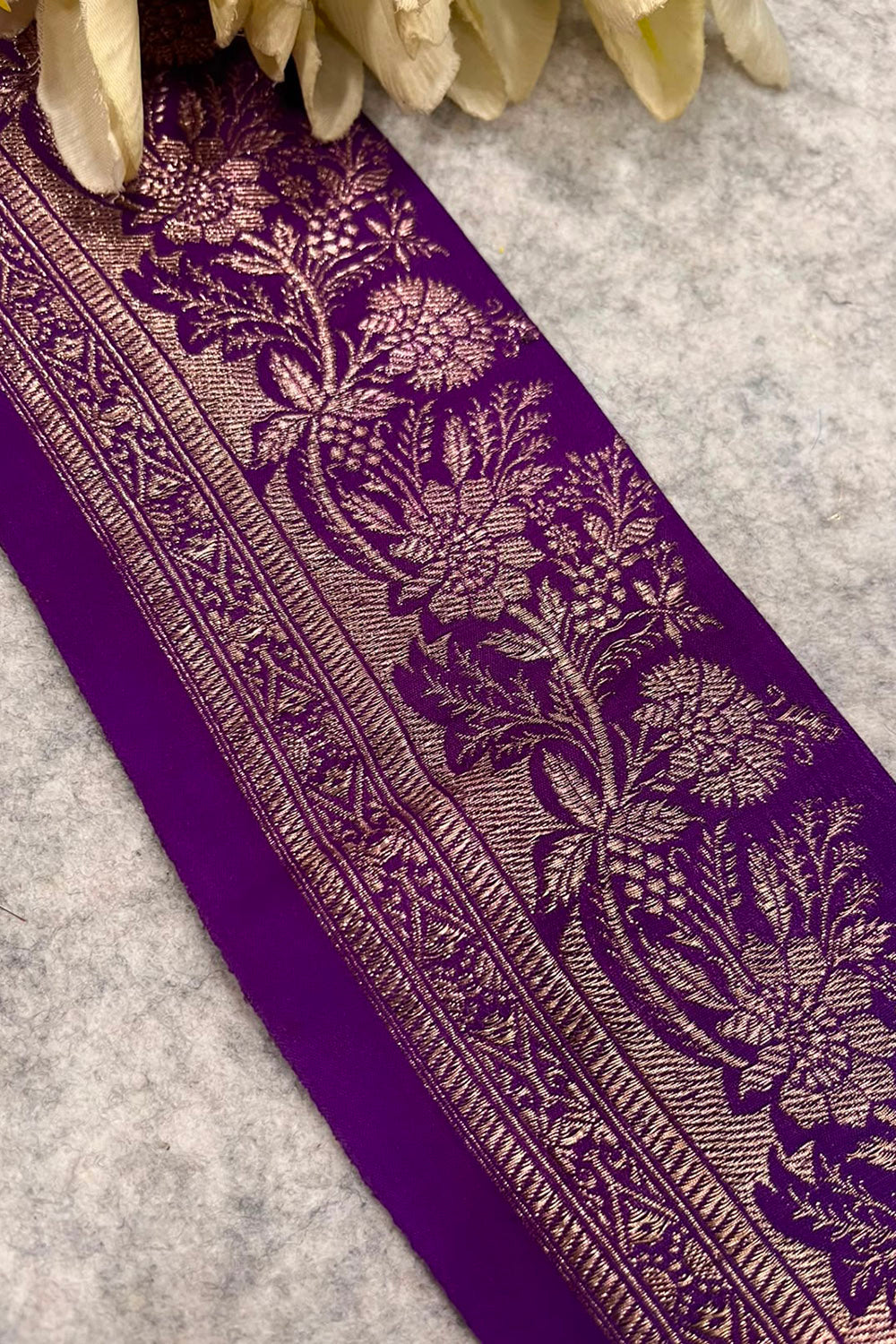 Purple Banarasi Pure Silk Vintage Border Lace