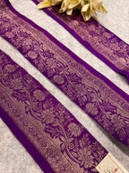 Purple Banarasi Pure Silk Vintage Border Lace