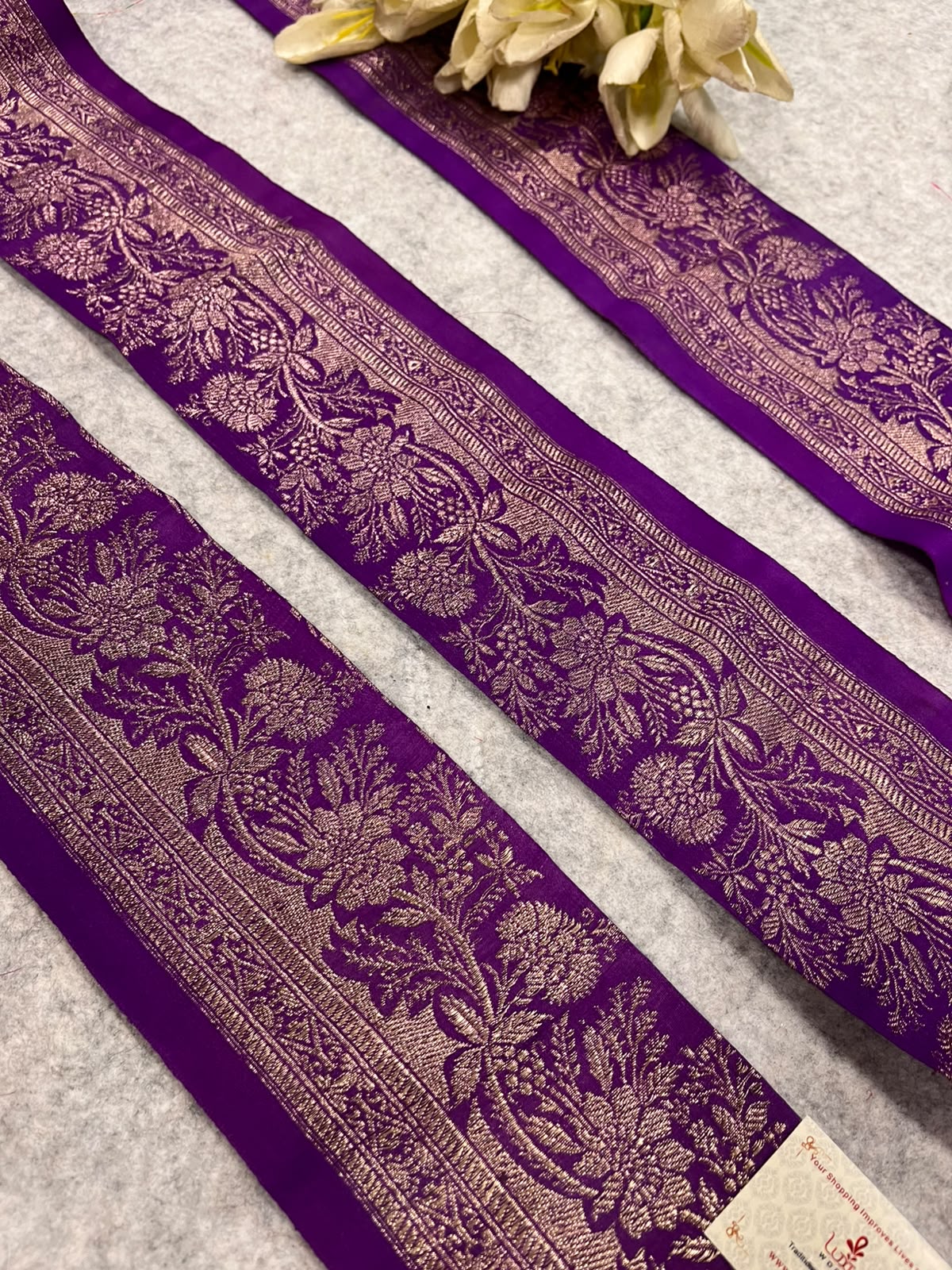 Purple Banarasi Pure Silk Vintage Border Lace