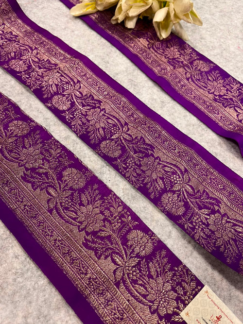IL2B126082504 Purple Banarasi Pure Silk Vintage Border Lace