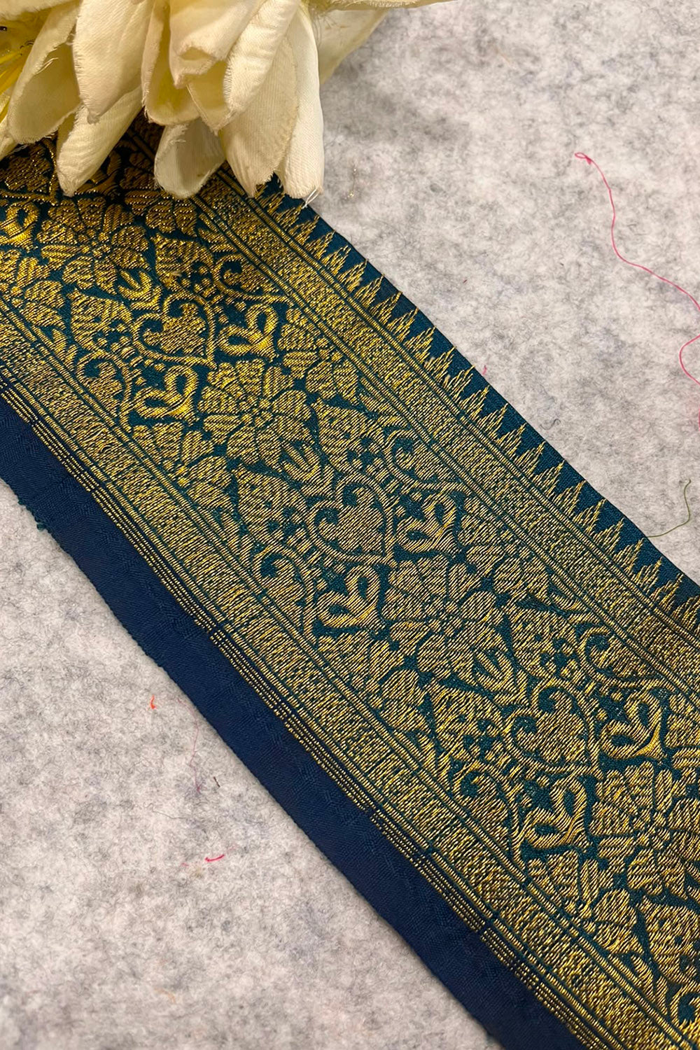 Blue Banarasi Pure Silk Vintage Border Lace