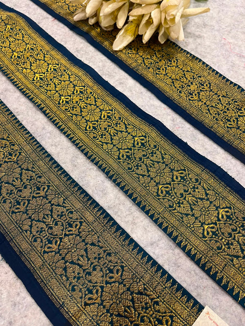 IL2B126082505 Blue Banarasi Pure Silk Vintage Border Lace