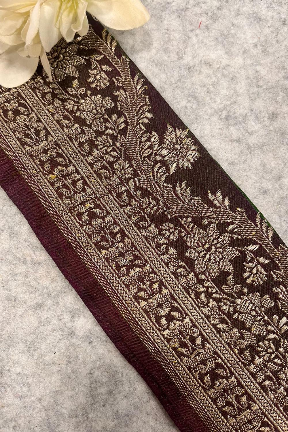 Maroon Banarasi Pure Silk Vintage Border Lace ( 1 Mtr )