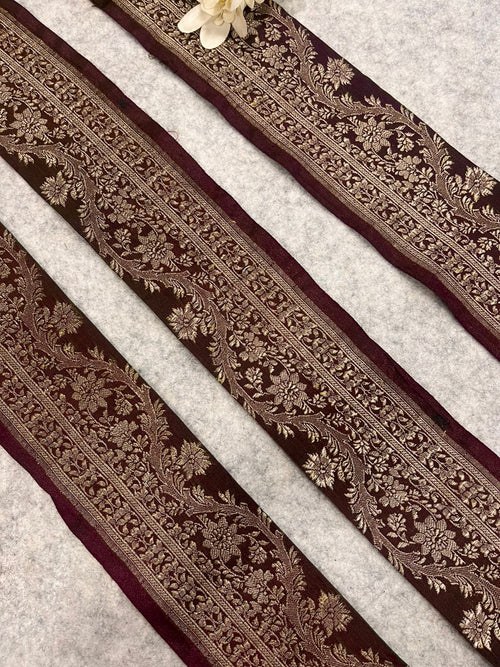 Maroon Banarasi Pure Silk Vintage Border Lace ( 1 Mtr )