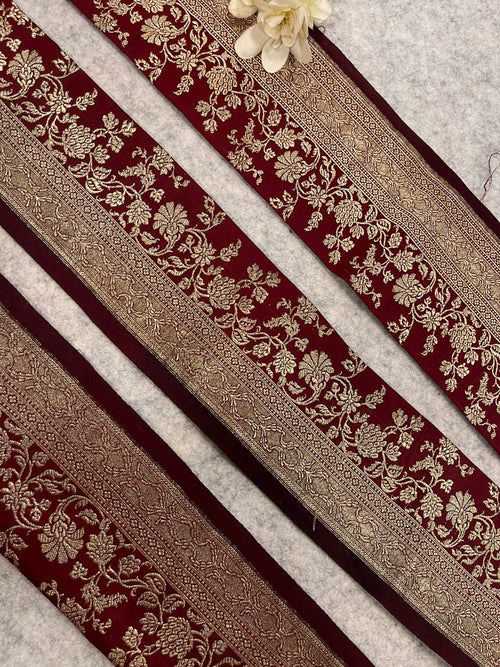 Maroon Banarasi Pure Silk Vintage Border Lace ( 1 Mtr )