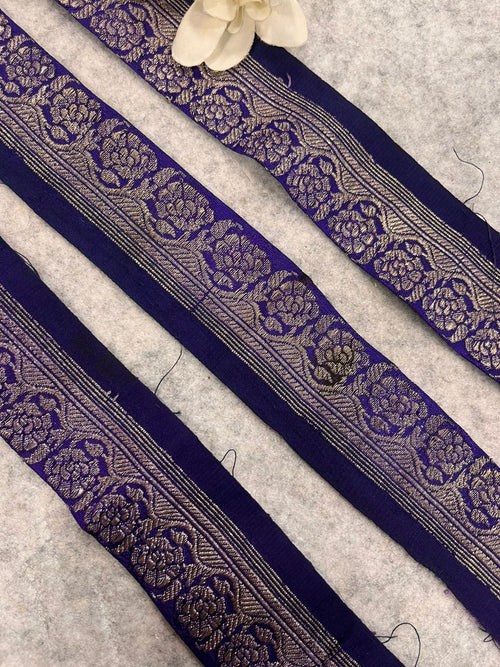 Purple Banarasi Pure Silk Vintage Border Lace