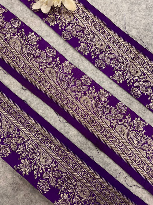 Purple Banarasi Pure Silk Vintage Border Lace