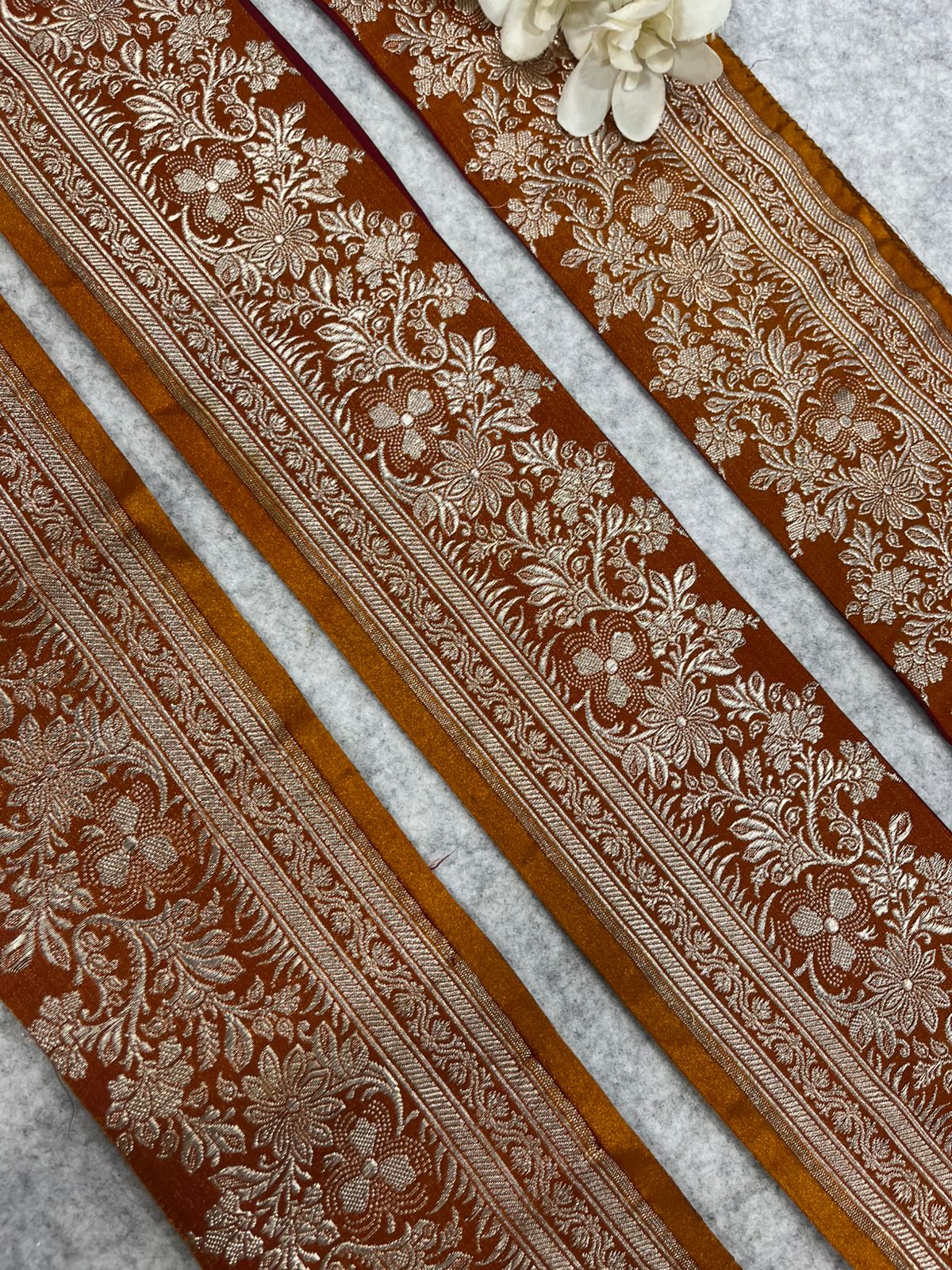 IL2B126082909 Orange Banarasi Pure Silk Vintage Border Lace