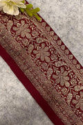 IL2B126082910 Red Banarasi Pure Silk Vintage Border Lace