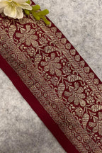 IL2B126082910 Red Banarasi Pure Silk Vintage Border Lace
