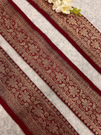 IL2B126082910 Red Banarasi Pure Silk Vintage Border Lace