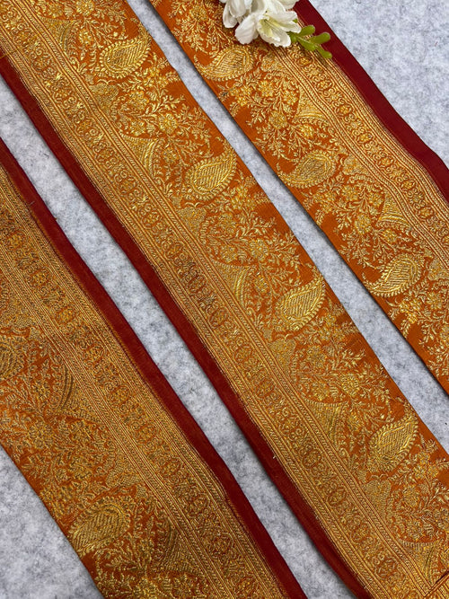 IL2B126082911 Orange Banarasi Pure Silk Vintage Border Lace