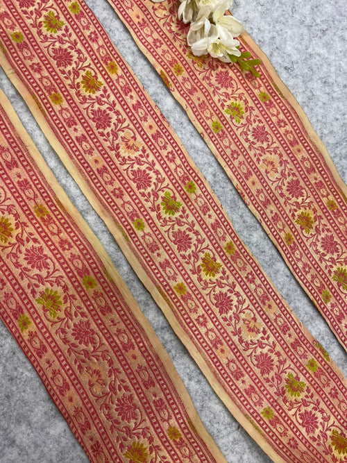 IL2B126082913 Peach Banarasi Pure Silk Vintage Border Lace