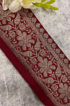 IL2B126082914 Red Banarasi Pure Silk Vintage Border Lace