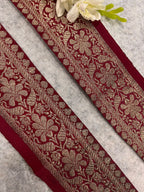 IL2B126082914 Red Banarasi Pure Silk Vintage Border Lace