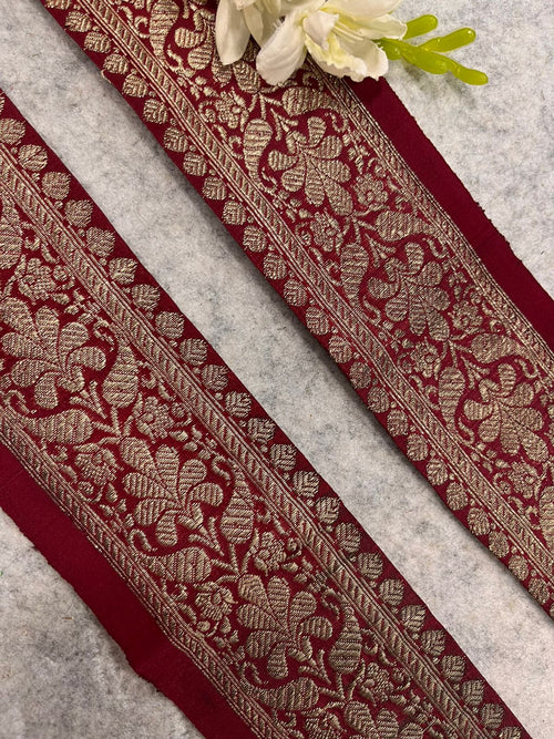 IL2B126082914 Red Banarasi Pure Silk Vintage Border Lace
