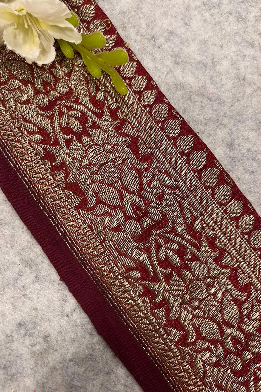Maroon Banarasi Pure Silk Vintage Border Lace ( 1 Mtr )