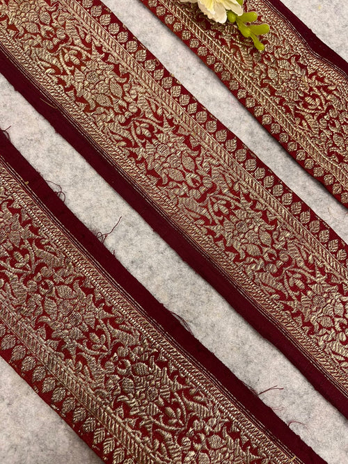 Maroon Banarasi Pure Silk Vintage Border Lace