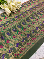 Green Banarasi Pure Silk Vintage Border Lace ( 1 Mtr )