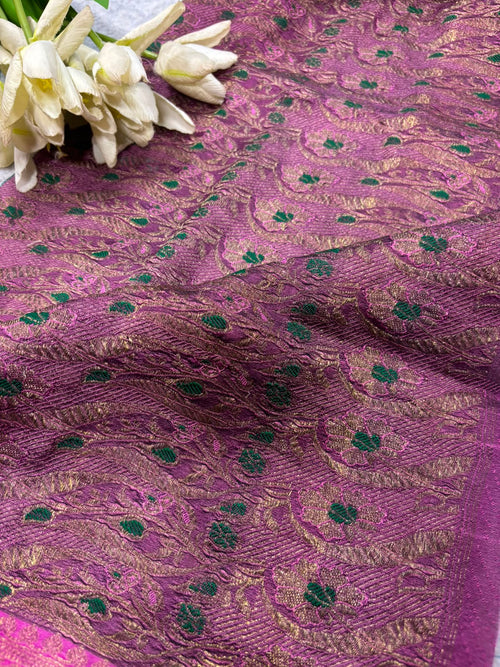 Pink Banarasi Pure Silk Vintage Border Lace