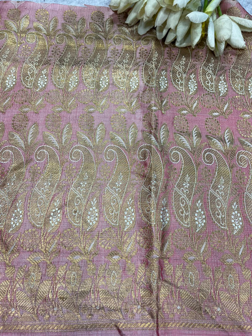 Pink Banarasi Pure Silk Vintage Border Lace