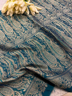 Blue Banarasi Pure Silk Vintage Border Lace ( 0.8 Mtr )