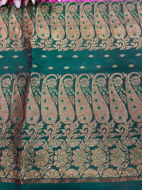 Green Banarasi Pure Silk Vintage Border Lace
