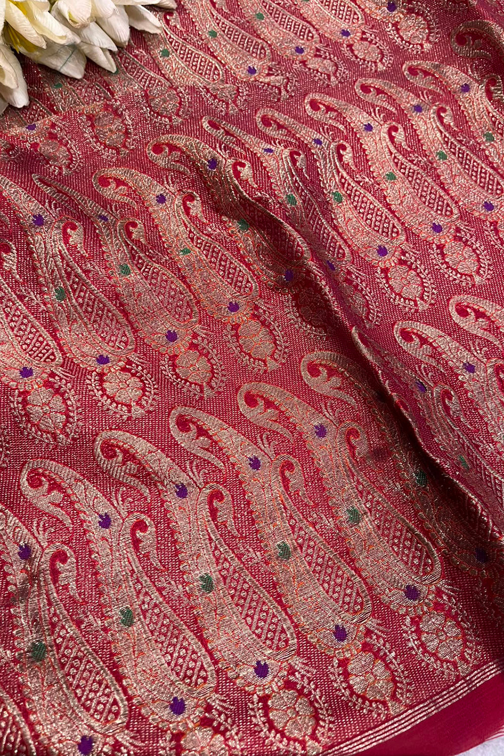 Red Banarasi Pure Silk Vintage Border Lace
