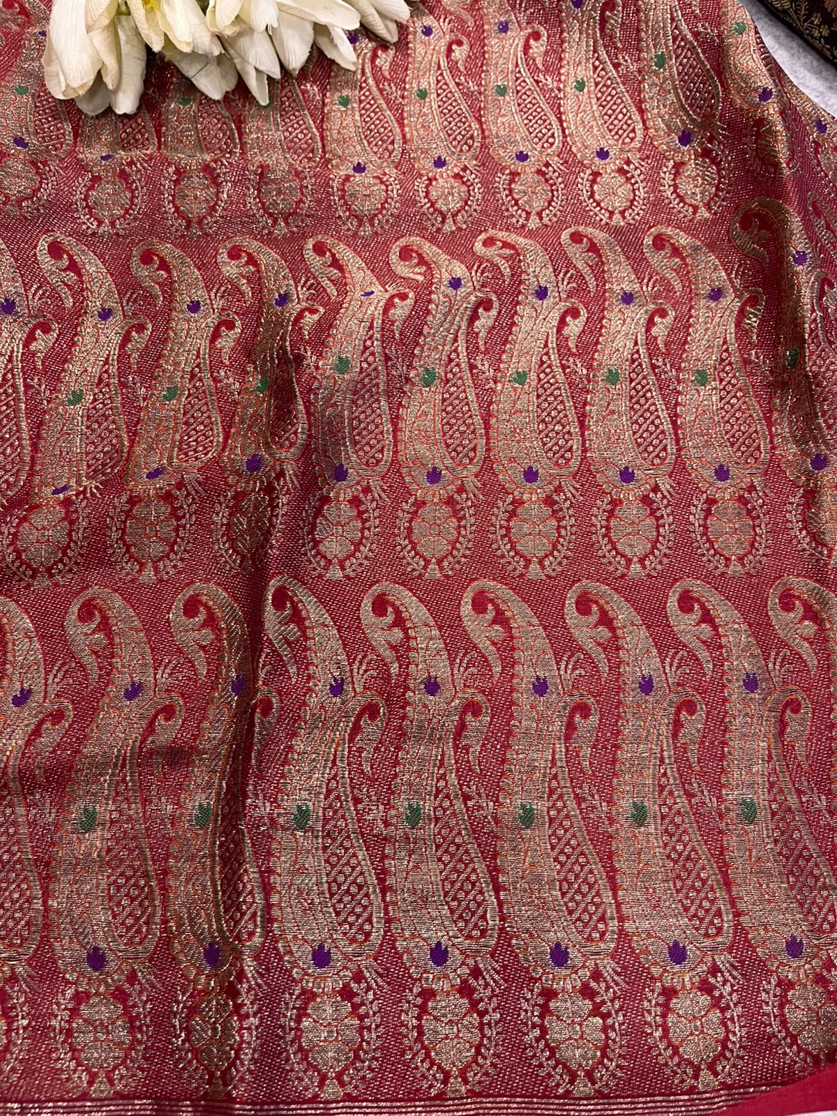 Red Banarasi Pure Silk Vintage Border Lace