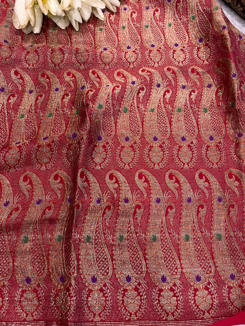 Red Banarasi Pure Silk Vintage Border Lace