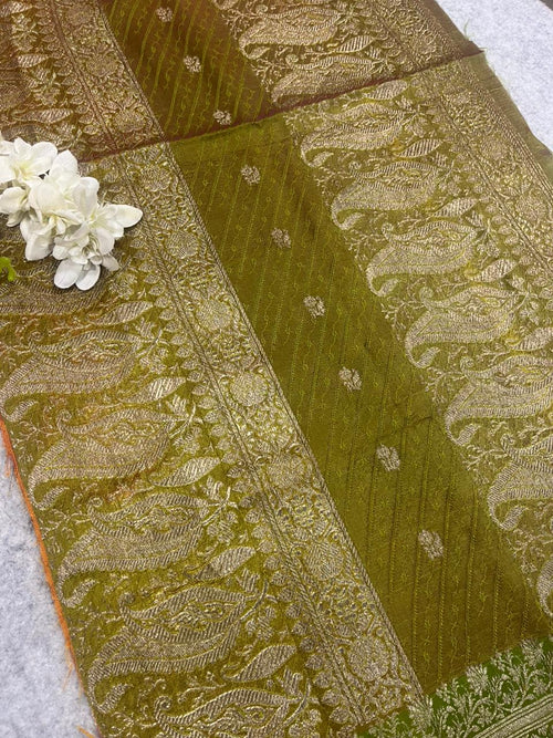 Green Banarasi Pure Silk Vintage Border Lace ( 1 Mtr )