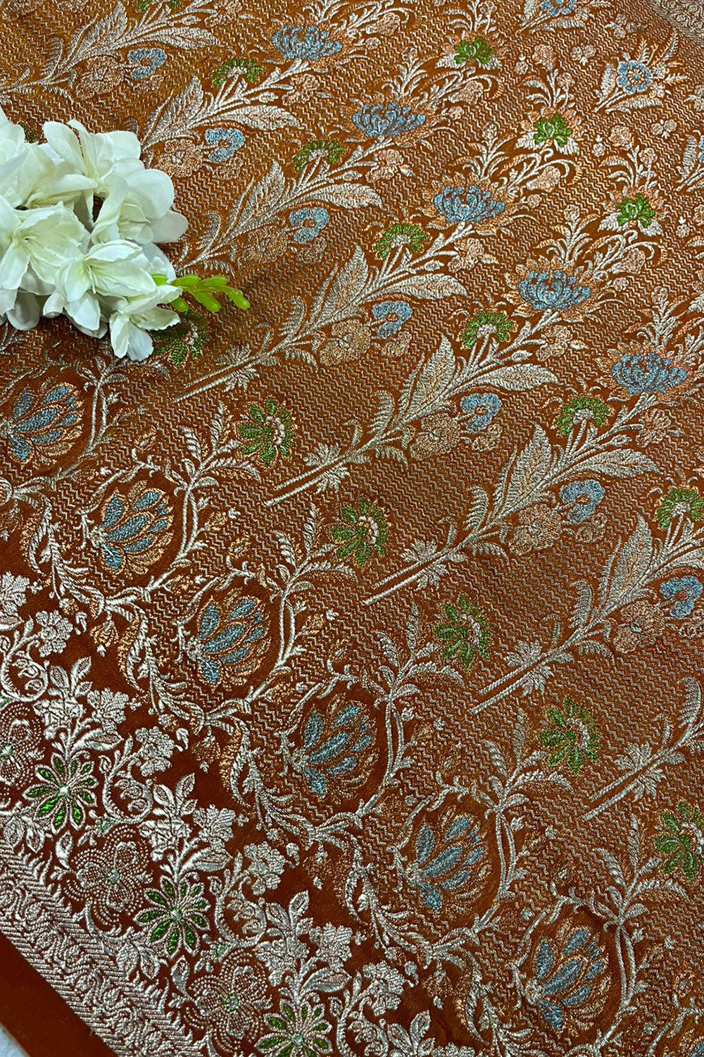 Orange Banarasi Pure Silk Vintage Border Lace ( 0.8 Mtr )