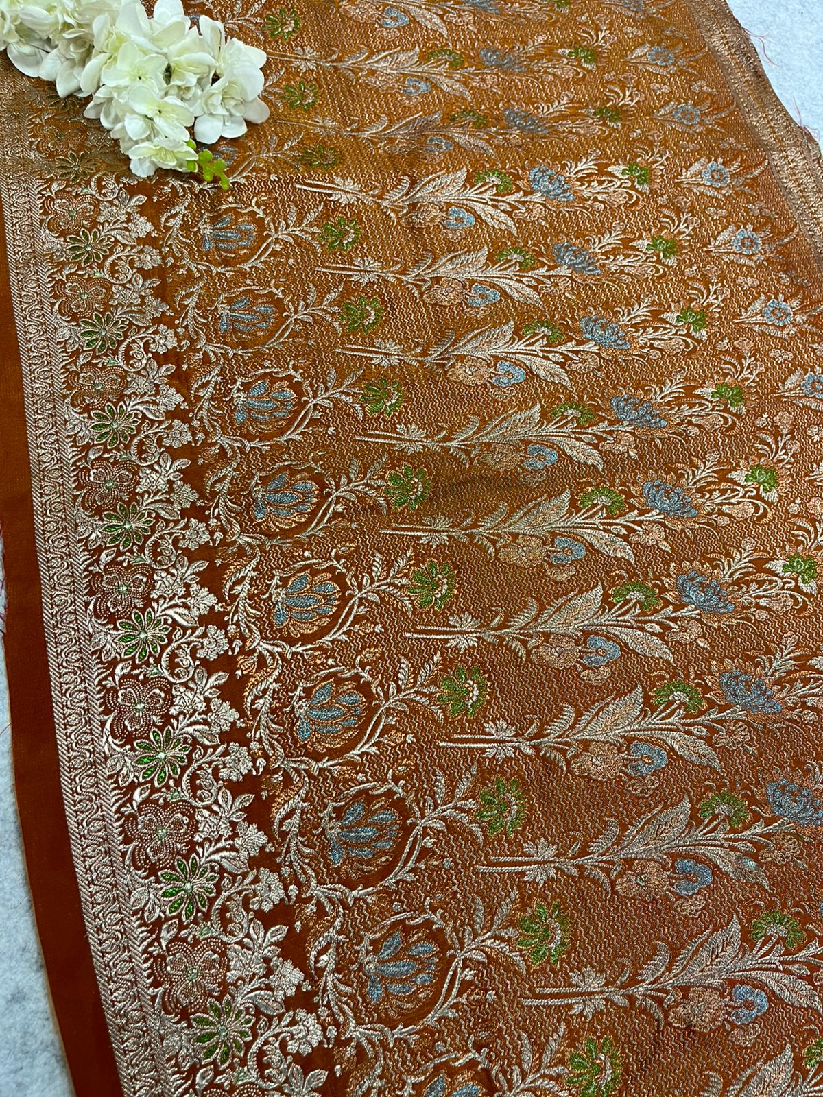 Orange Banarasi Pure Silk Vintage Border Lace ( 0.8 Mtr )